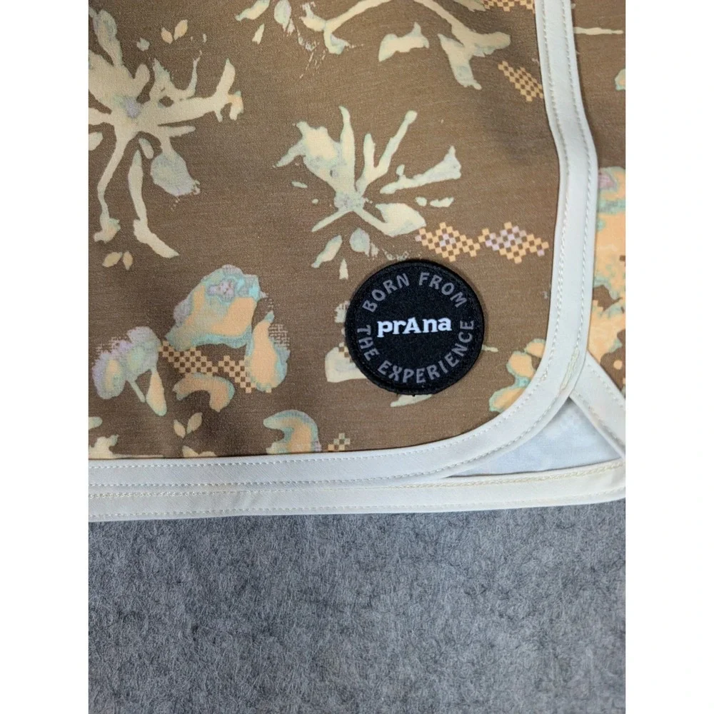 prAna Mens Brown Abstract Floral Scalloped Hem Board Shorts Swim Trunks 28/06
